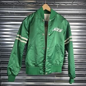 Starter New York Jets NFL Vintage Green Satin Bomber Jacket Size S